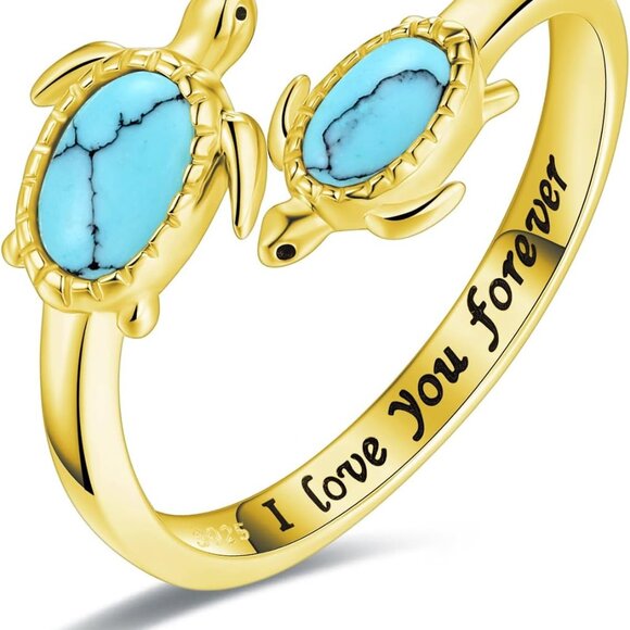 925-Sterling-Silver Opal/Turquoise Sea Turtle/Dolphin/Sea Life Ring - Inspiratio